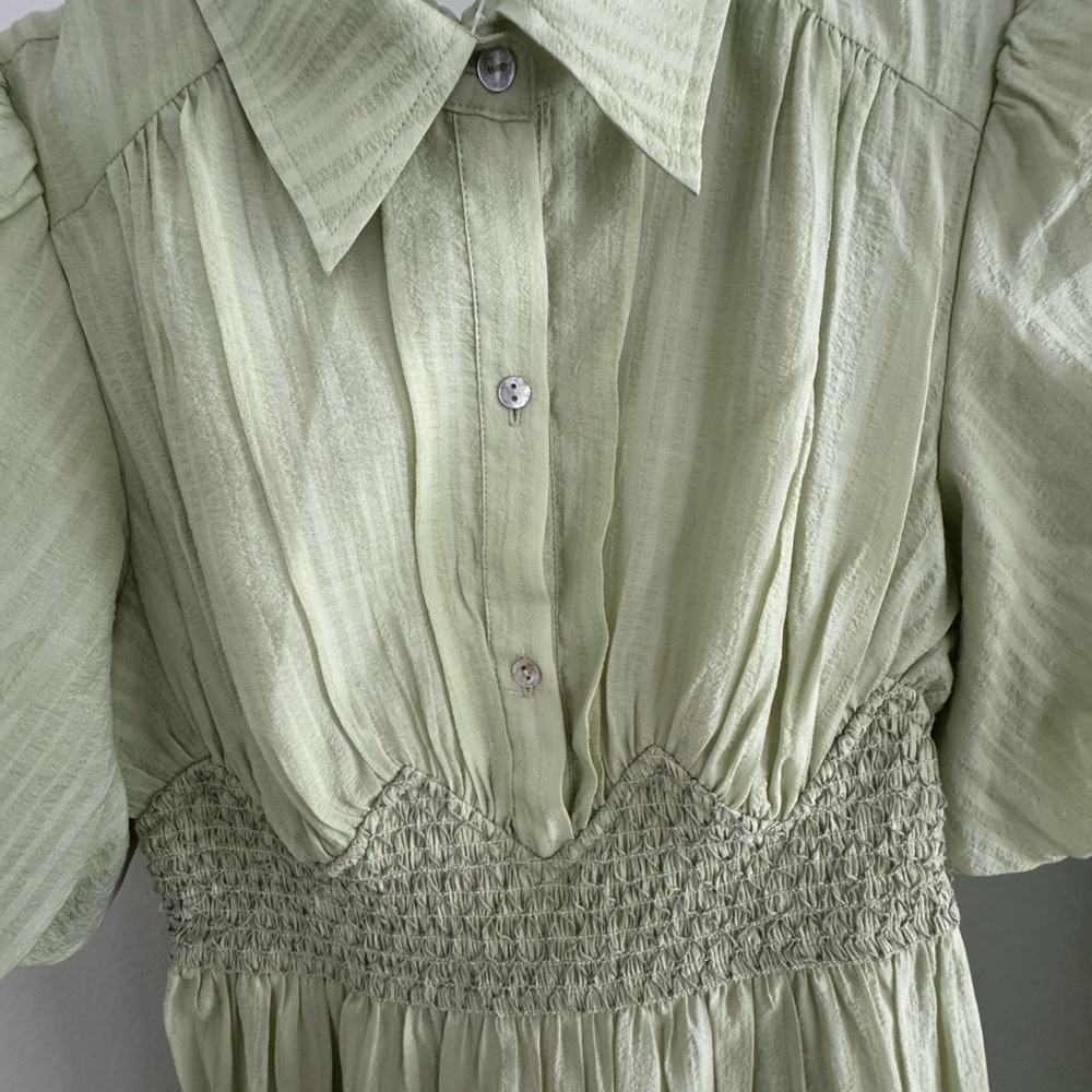 &merci Light Green Maxi Dress with Smocked Waist